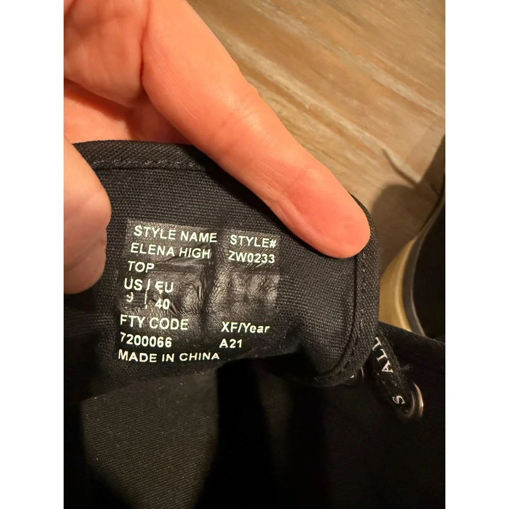 AllSaints Jaxal High Top Canvas Sneakers Black Gum Sole Womens‎ 9 Urban Street